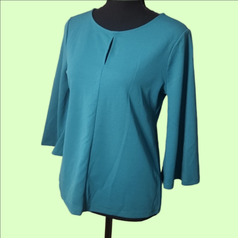 Ann Taylor Kelly Green Blouse with Keyhole, Size Petite Small